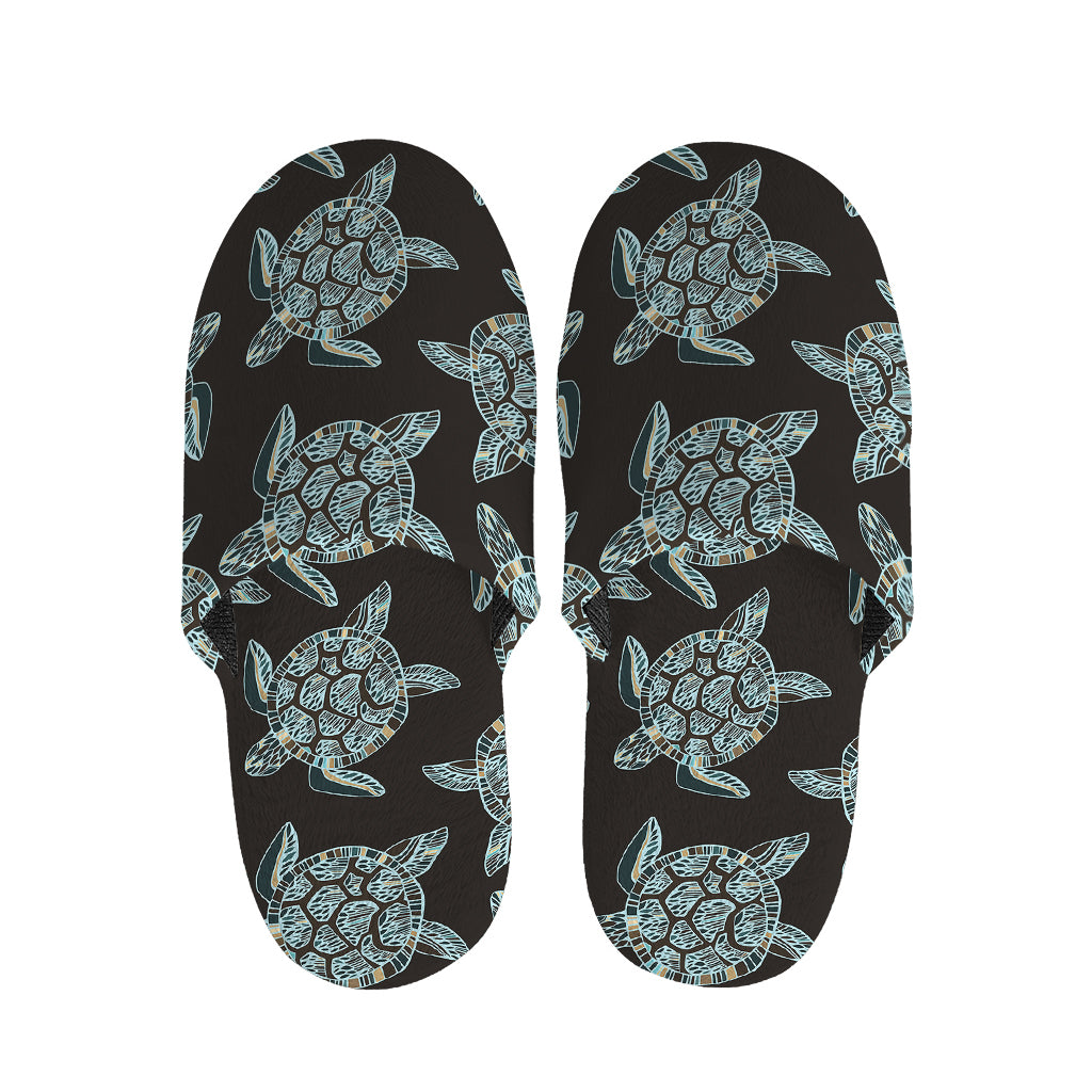 Blue And Black Sea Turtle Pattern Print Slippers