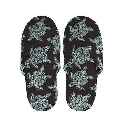 Blue And Black Sea Turtle Pattern Print Slippers
