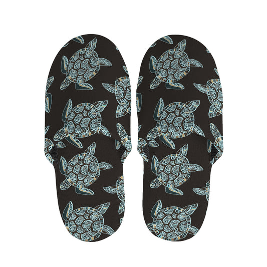 Blue And Black Sea Turtle Pattern Print Slippers