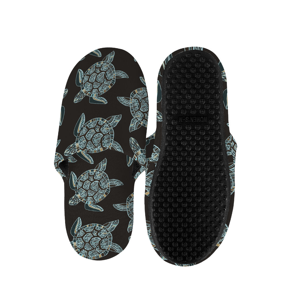 Blue And Black Sea Turtle Pattern Print Slippers