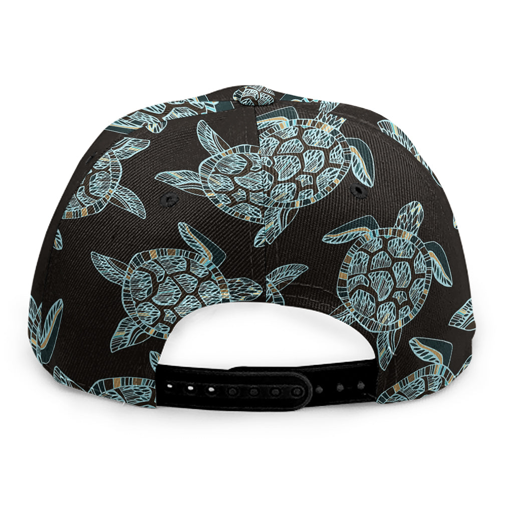 Blue And Black Sea Turtle Pattern Print Snapback Cap