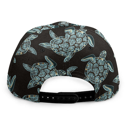 Blue And Black Sea Turtle Pattern Print Snapback Cap