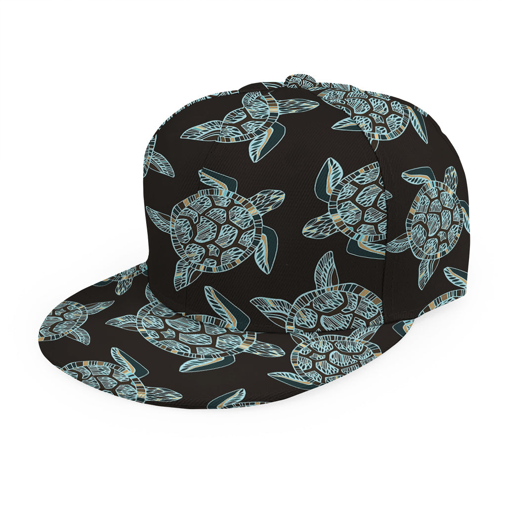 Blue And Black Sea Turtle Pattern Print Snapback Cap