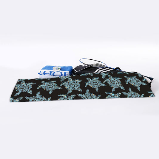 Blue And Black Sea Turtle Pattern Print Sports Towel