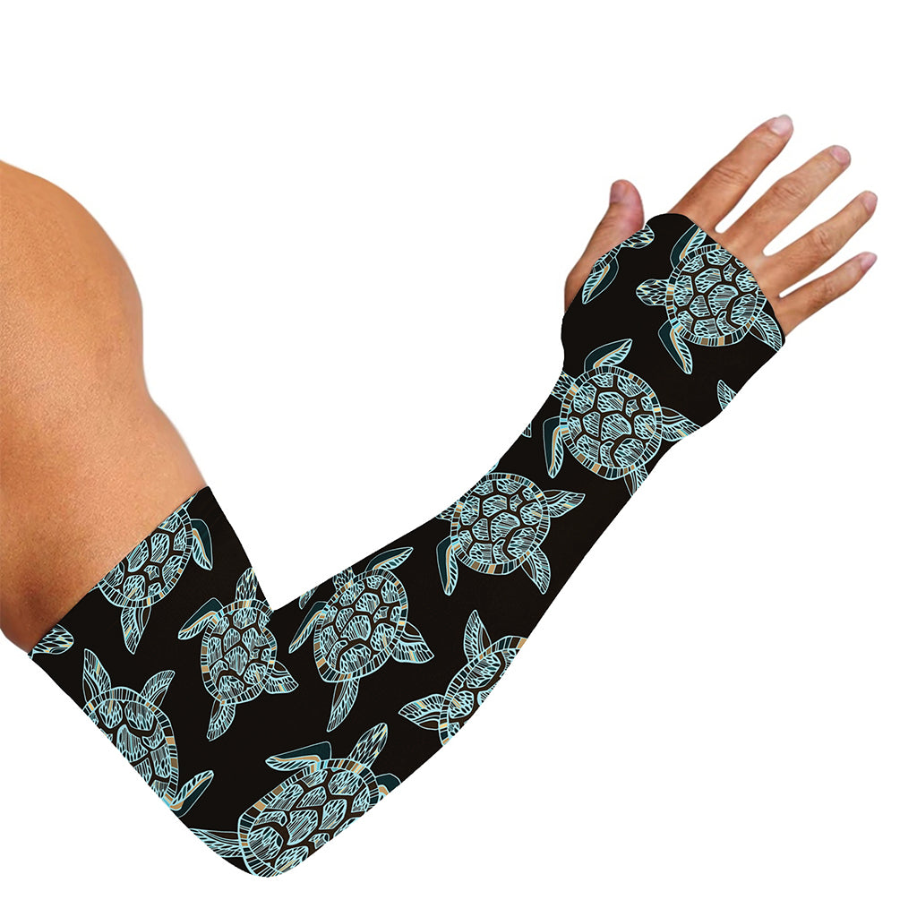 Blue And Black Sea Turtle Pattern Print Sun Protection Arm Sleeves