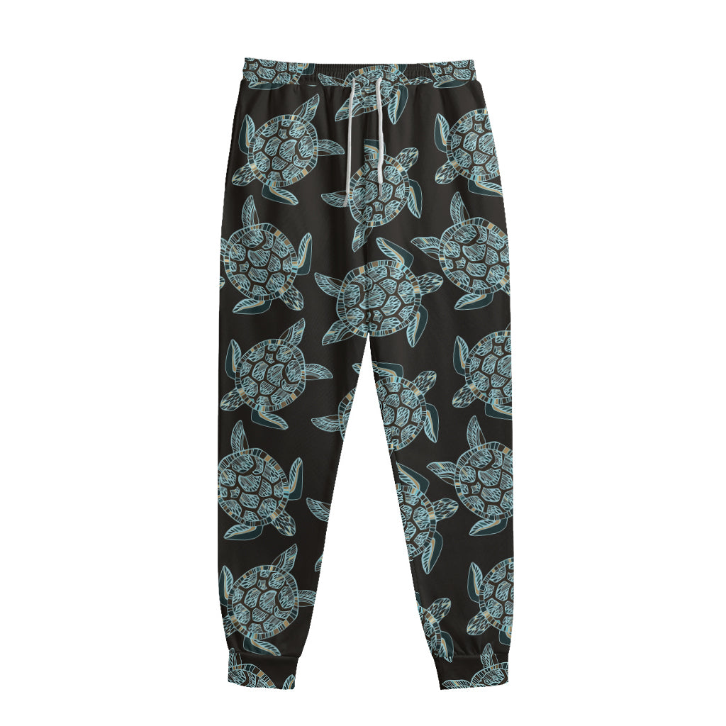 Blue And Black Sea Turtle Pattern Print Sweatpants