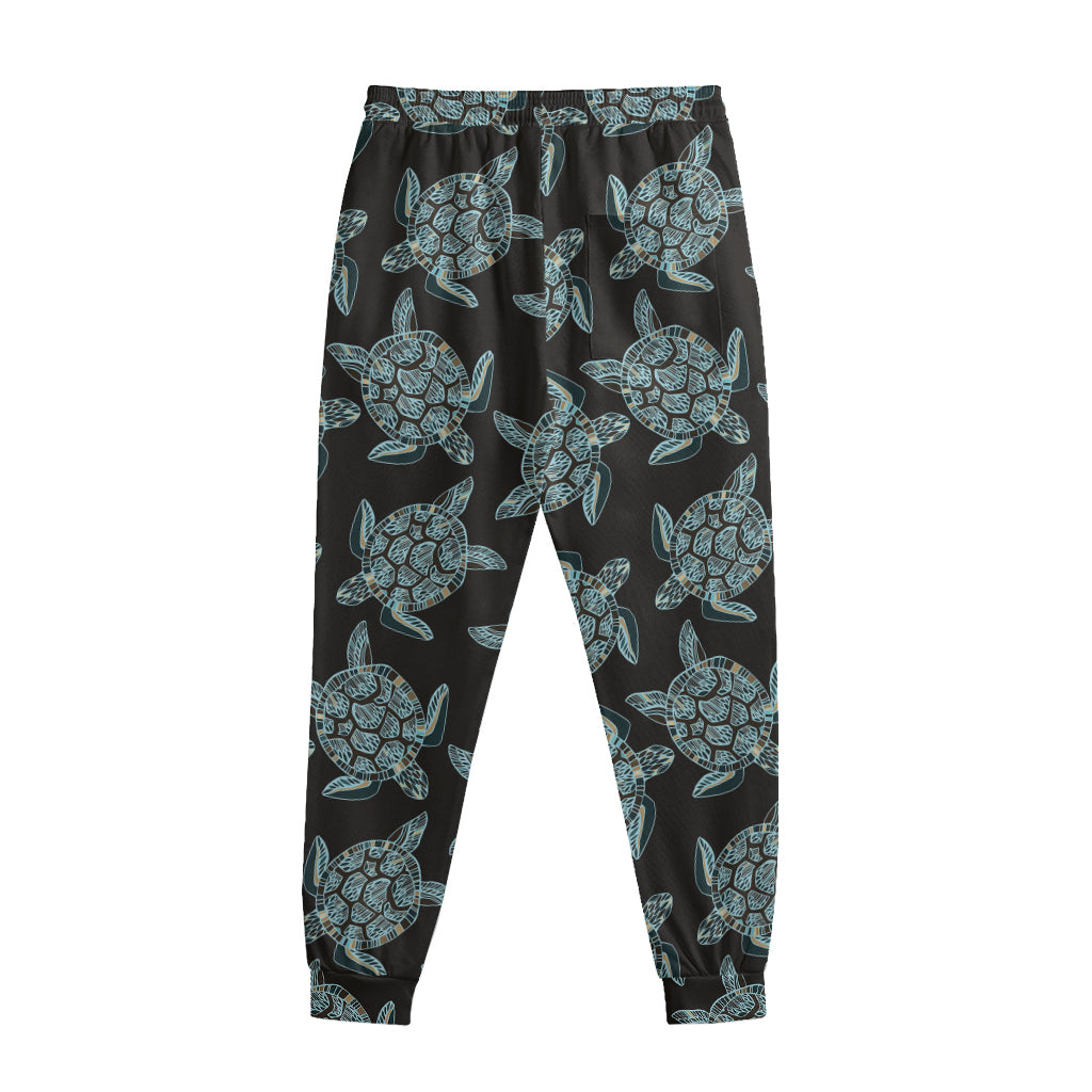 Blue And Black Sea Turtle Pattern Print Sweatpants