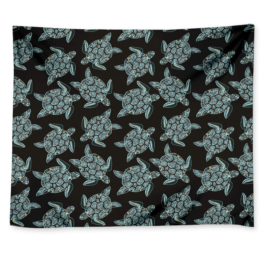 Blue And Black Sea Turtle Pattern Print Tapestry
