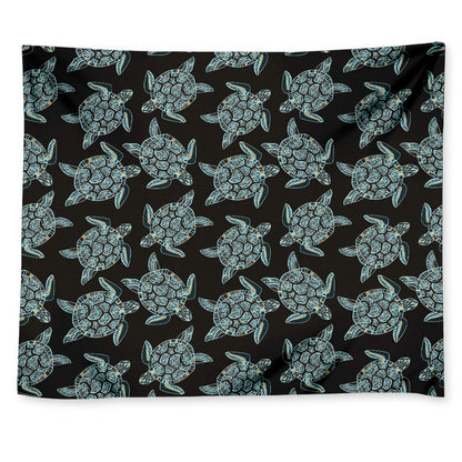 Blue And Black Sea Turtle Pattern Print Tapestry