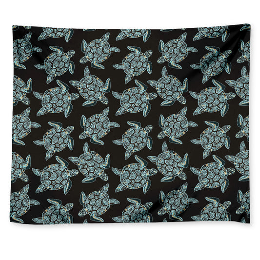 Blue And Black Sea Turtle Pattern Print Tapestry