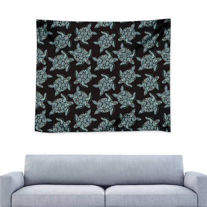 Blue And Black Sea Turtle Pattern Print Tapestry