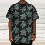 Blue And Black Sea Turtle Pattern Print Textured Short Sleeve Shirt