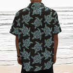 Blue And Black Sea Turtle Pattern Print Textured Short Sleeve Shirt