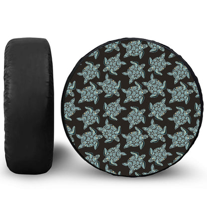 Blue And Black Sea Turtle Pattern Print Tire Cover