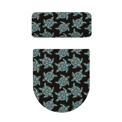 Blue And Black Sea Turtle Pattern Print Toilet Lid And Tank Cover Set
