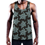 Blue And Black Sea Turtle Pattern Print Training Tank Top