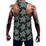 Blue And Black Sea Turtle Pattern Print Training Tank Top
