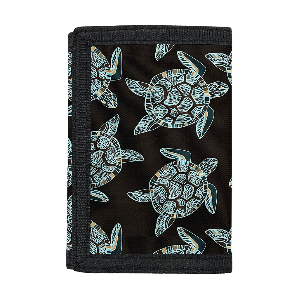 Blue And Black Sea Turtle Pattern Print Trifold Wallet