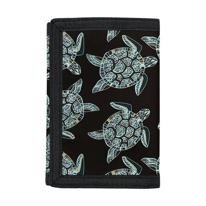 Blue And Black Sea Turtle Pattern Print Trifold Wallet