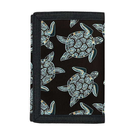 Blue And Black Sea Turtle Pattern Print Trifold Wallet