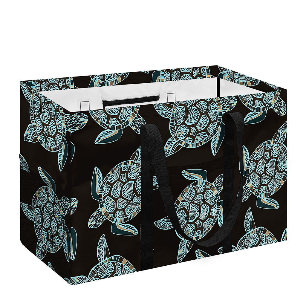 Blue And Black Sea Turtle Pattern Print Utility Tote Bag