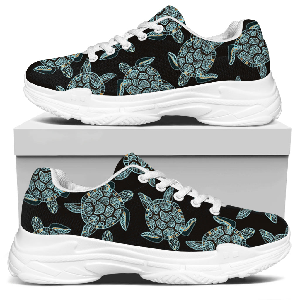 Blue And Black Sea Turtle Pattern Print White Chunky Shoes