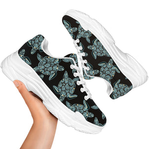 Blue And Black Sea Turtle Pattern Print White Chunky Shoes