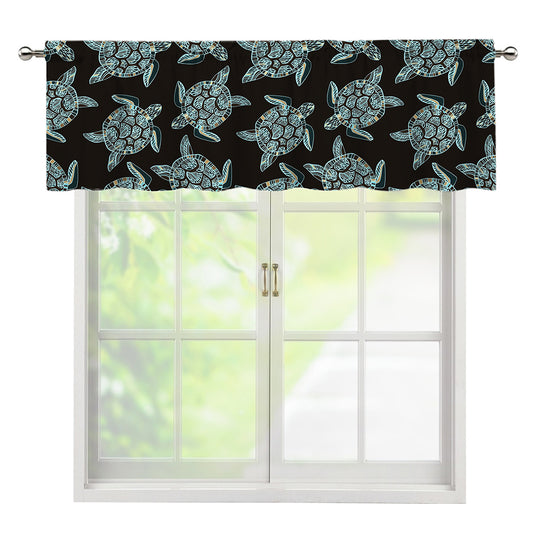 Blue And Black Sea Turtle Pattern Print Window Valance