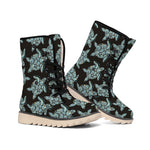 Blue And Black Sea Turtle Pattern Print Winter Boots