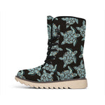 Blue And Black Sea Turtle Pattern Print Winter Boots