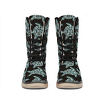 Blue And Black Sea Turtle Pattern Print Winter Boots