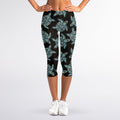 Blue And Black Sea Turtle Pattern Print Women's Capri Leggings