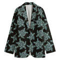 Blue And Black Sea Turtle Pattern Print Women's Cotton Blazer