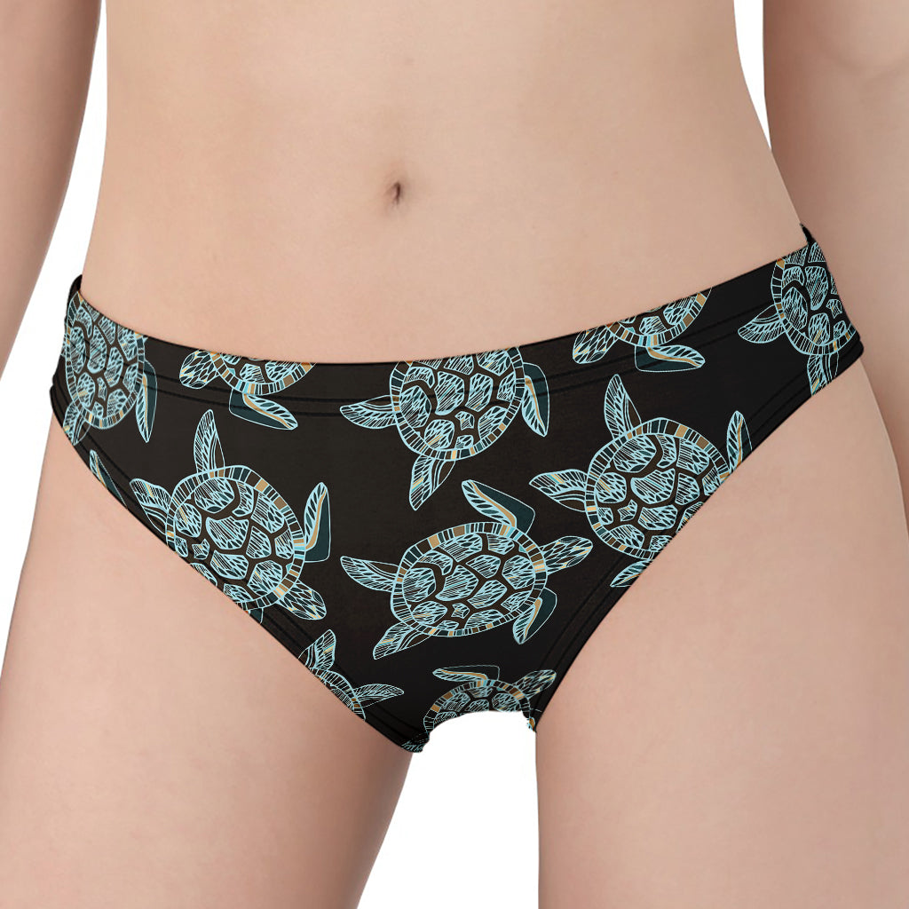 Blue And Black Sea Turtle Pattern Print Women's Panties