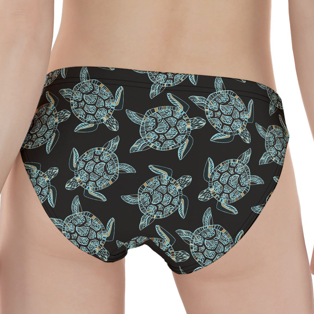 Blue And Black Sea Turtle Pattern Print Women's Panties