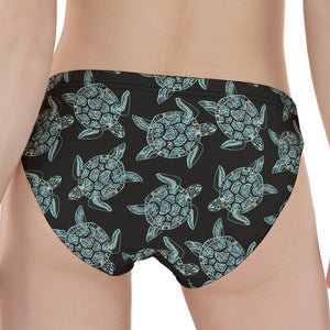 Blue And Black Sea Turtle Pattern Print Women's Panties