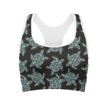 Blue And Black Sea Turtle Pattern Print Women's Sports Bra