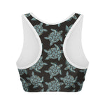 Blue And Black Sea Turtle Pattern Print Women's Sports Bra