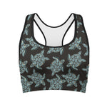 Blue And Black Sea Turtle Pattern Print Women's Sports Bra