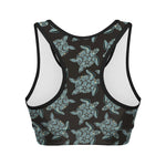 Blue And Black Sea Turtle Pattern Print Women's Sports Bra