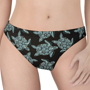 Blue And Black Sea Turtle Pattern Print Women's Thong