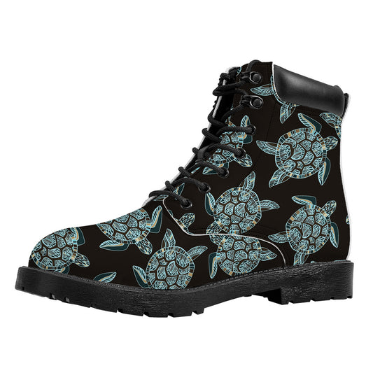 Blue And Black Sea Turtle Pattern Print Work Boots