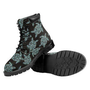 Blue And Black Sea Turtle Pattern Print Work Boots
