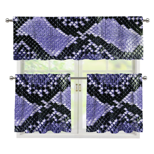 Blue And Black Snakeskin Print 3 Piece Kitchen Curtains