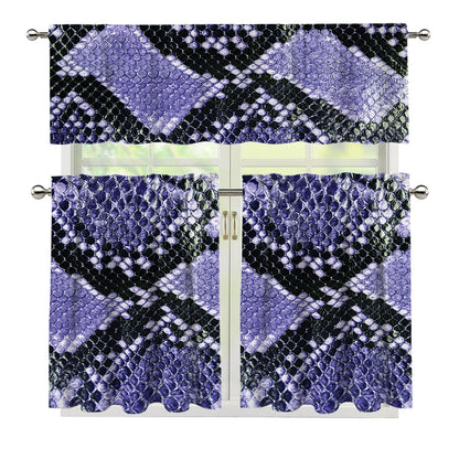 Blue And Black Snakeskin Print 3 Piece Kitchen Curtains