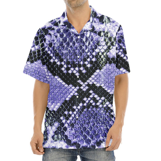 Blue And Black Snakeskin Print Aloha Shirt
