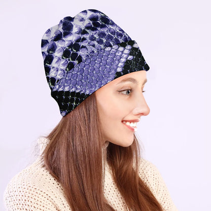 Blue And Black Snakeskin Print Beanie