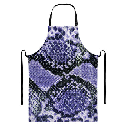 Blue And Black Snakeskin Print Bib Apron With Pocket