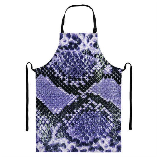Blue And Black Snakeskin Print Bib Apron With Pocket