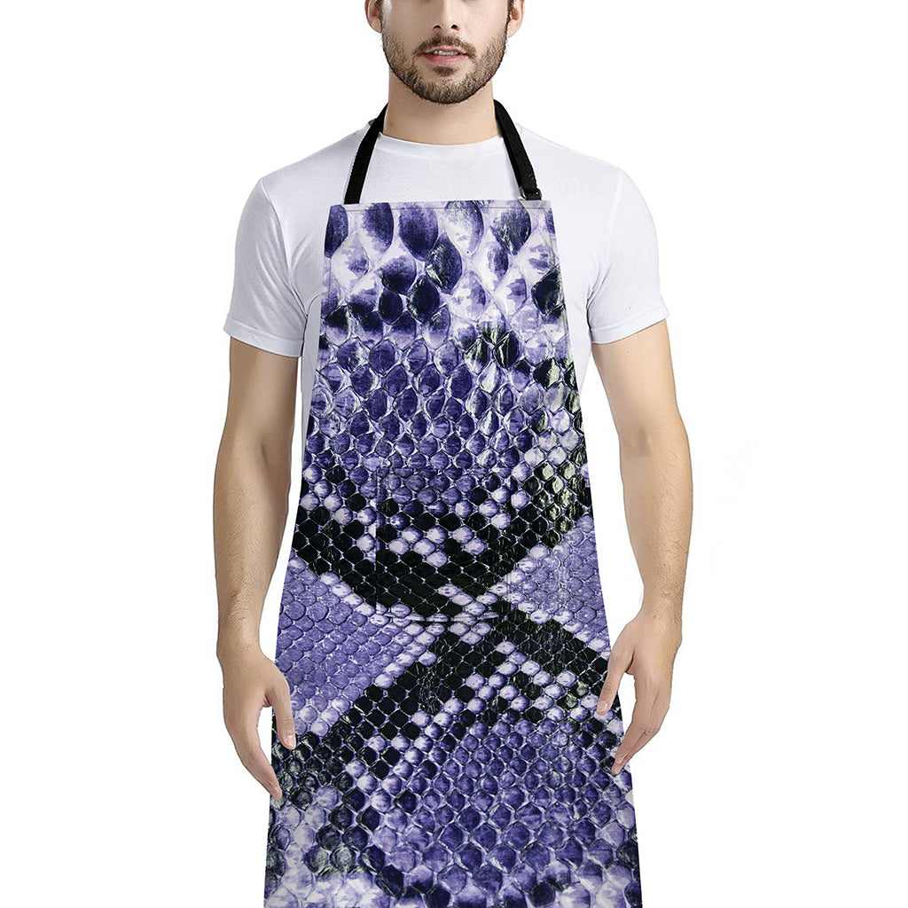 Blue And Black Snakeskin Print Bib Apron With Pocket